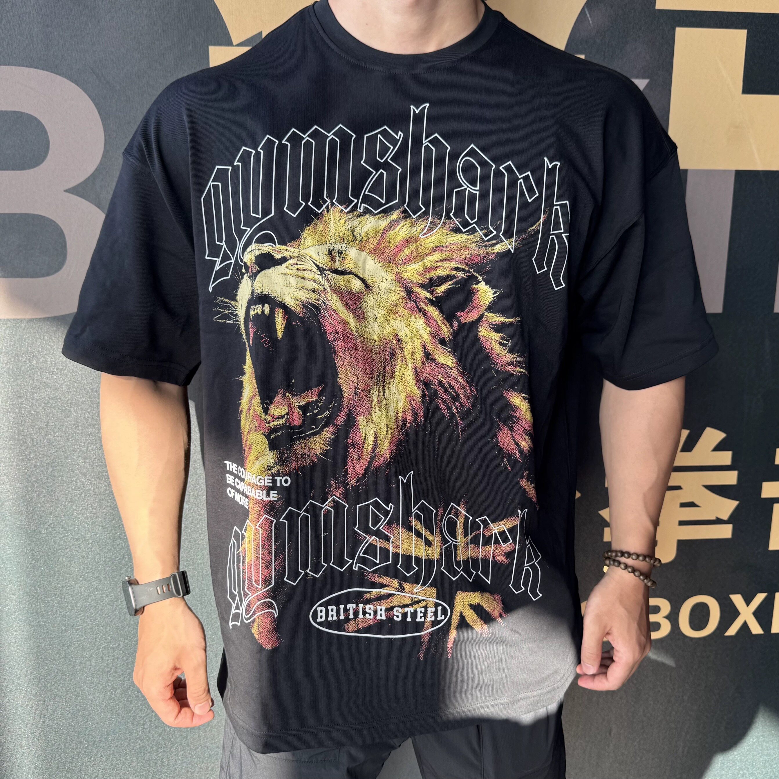 GYMSHARK鲨鱼健身大狮子头宽松短袖T恤男女运动美式透气五分袖