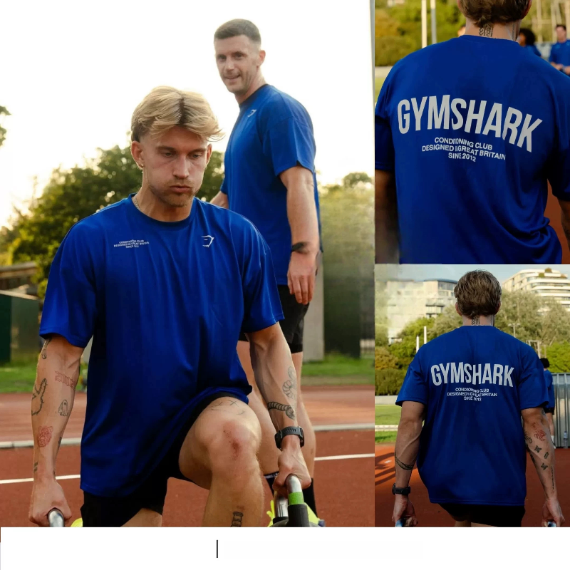 Gymshark鲨鱼蓝色传奇经典款鲨鱼健身短袖欧美宽松男女软糯棉T恤