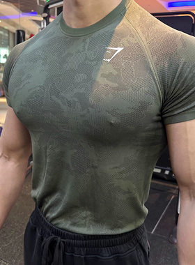 GYMSHARK鲨鱼GEO健身训练修身弹性短袖男女运动美式无缝功能性T恤