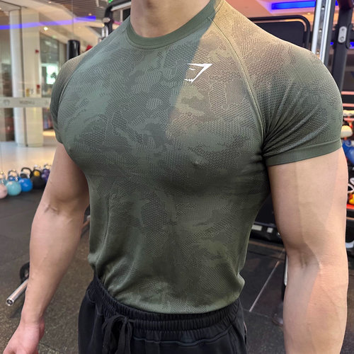 GYMSHARK鲨鱼GEO健身训练修身弹性短袖男女运动美式无缝功能性T恤