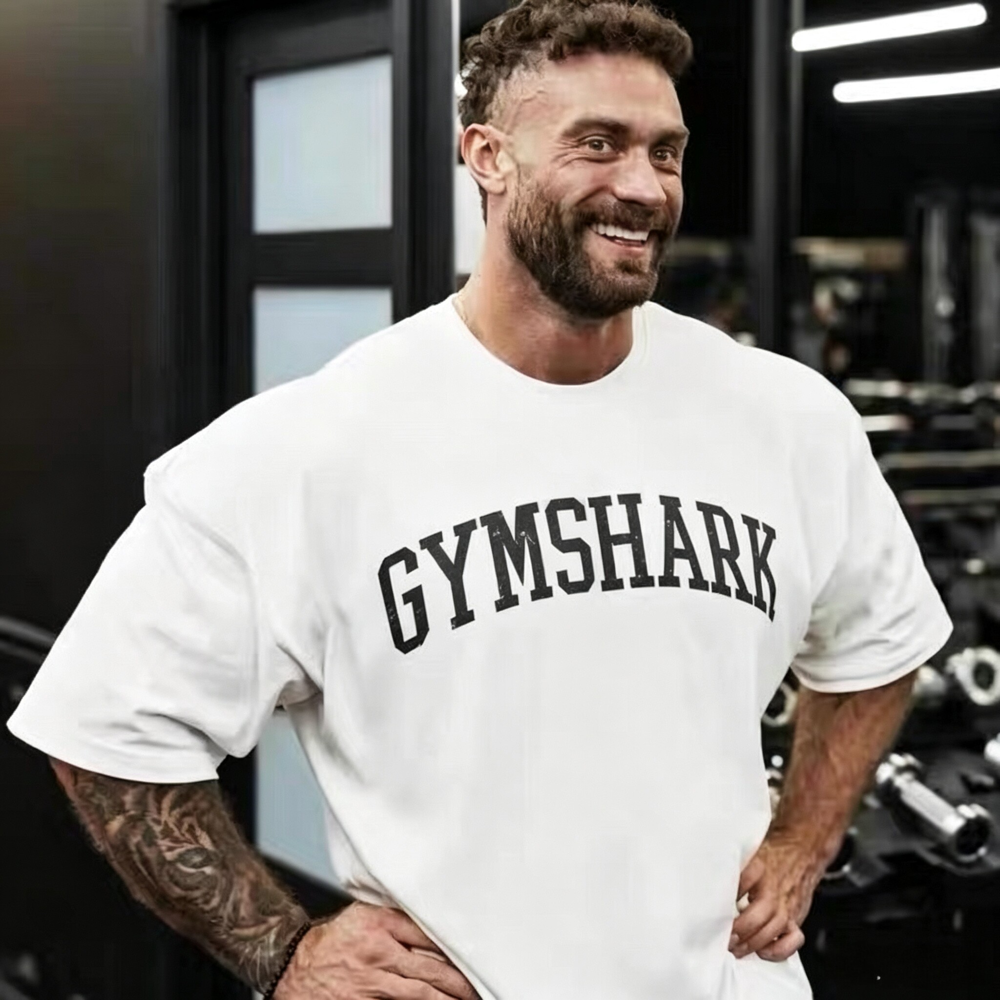 英国gym鲨鱼运动健身健美宽松短袖T恤纯棉欧美男女吸汗透气上衣