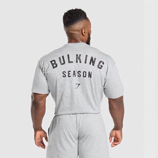 Gymshark bulking增肌期短袖运动健身T恤训练纯棉宽松透气五分袖