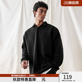 简约刺绣翻领t恤男宽松长袖 polo衫 上衣 华夫格男士 BD健美站新款