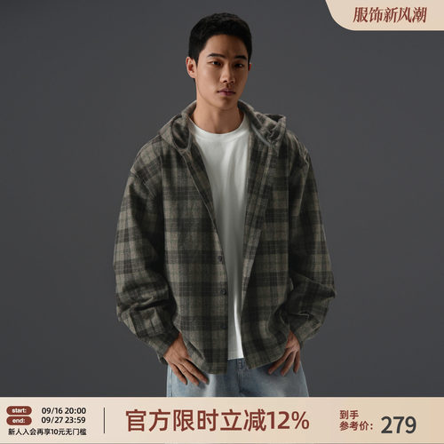 重磅复古长袖格子衬衫