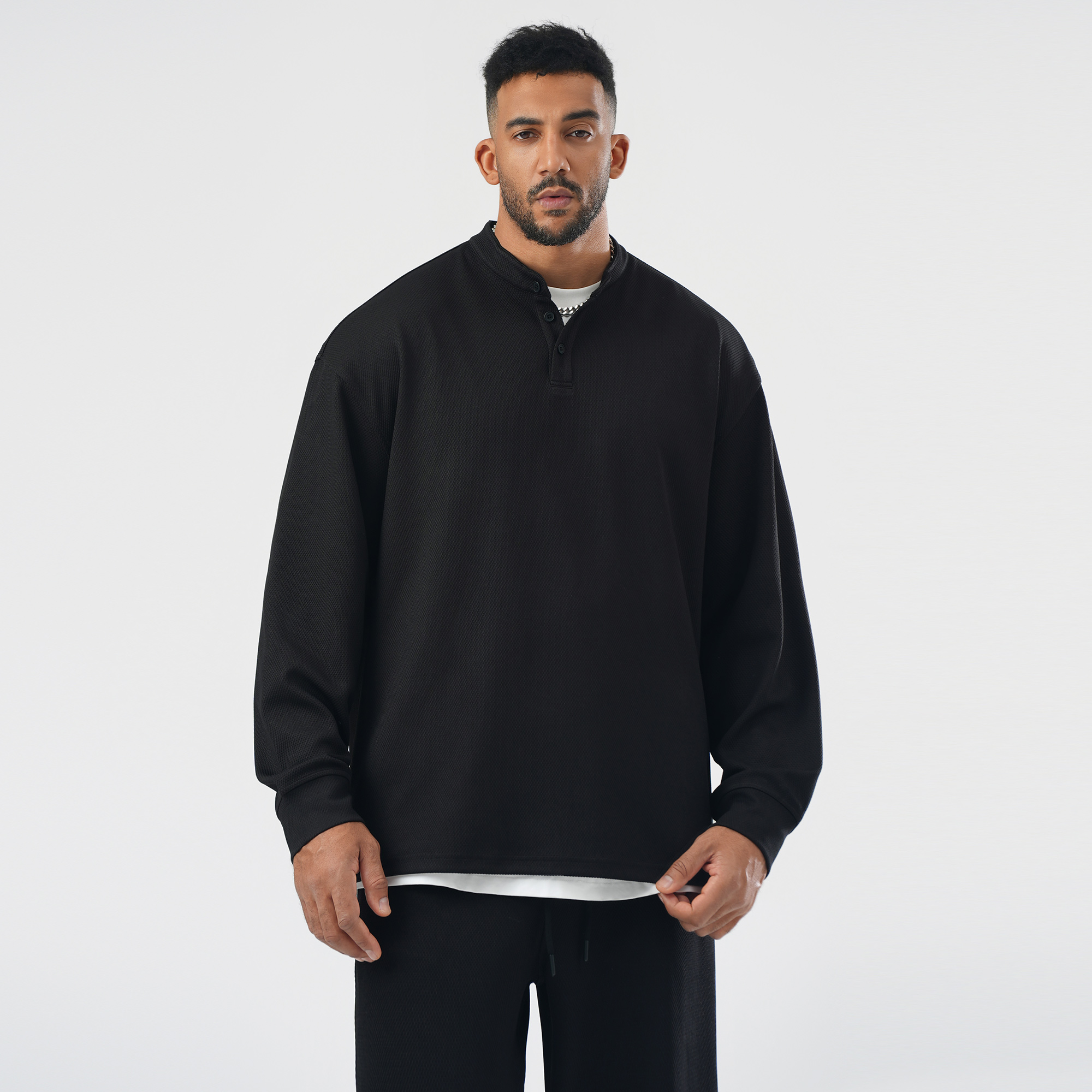 亨利领肌理感长袖t恤男