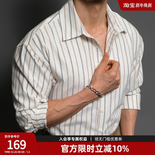 秋季 男士 健身轻薄外套透气复古衬衣男 衬衫 BD健美站老钱风条纹长袖