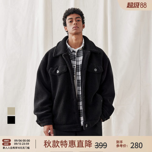 翻领羊羔绒外套宽松保暖