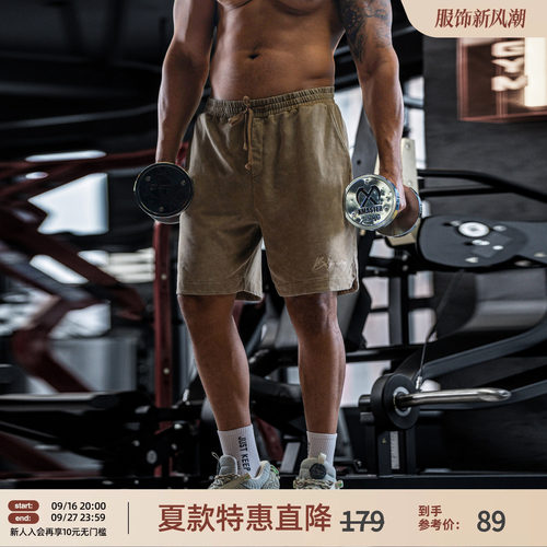 夏季纯棉美式绣花宽松运动短裤男