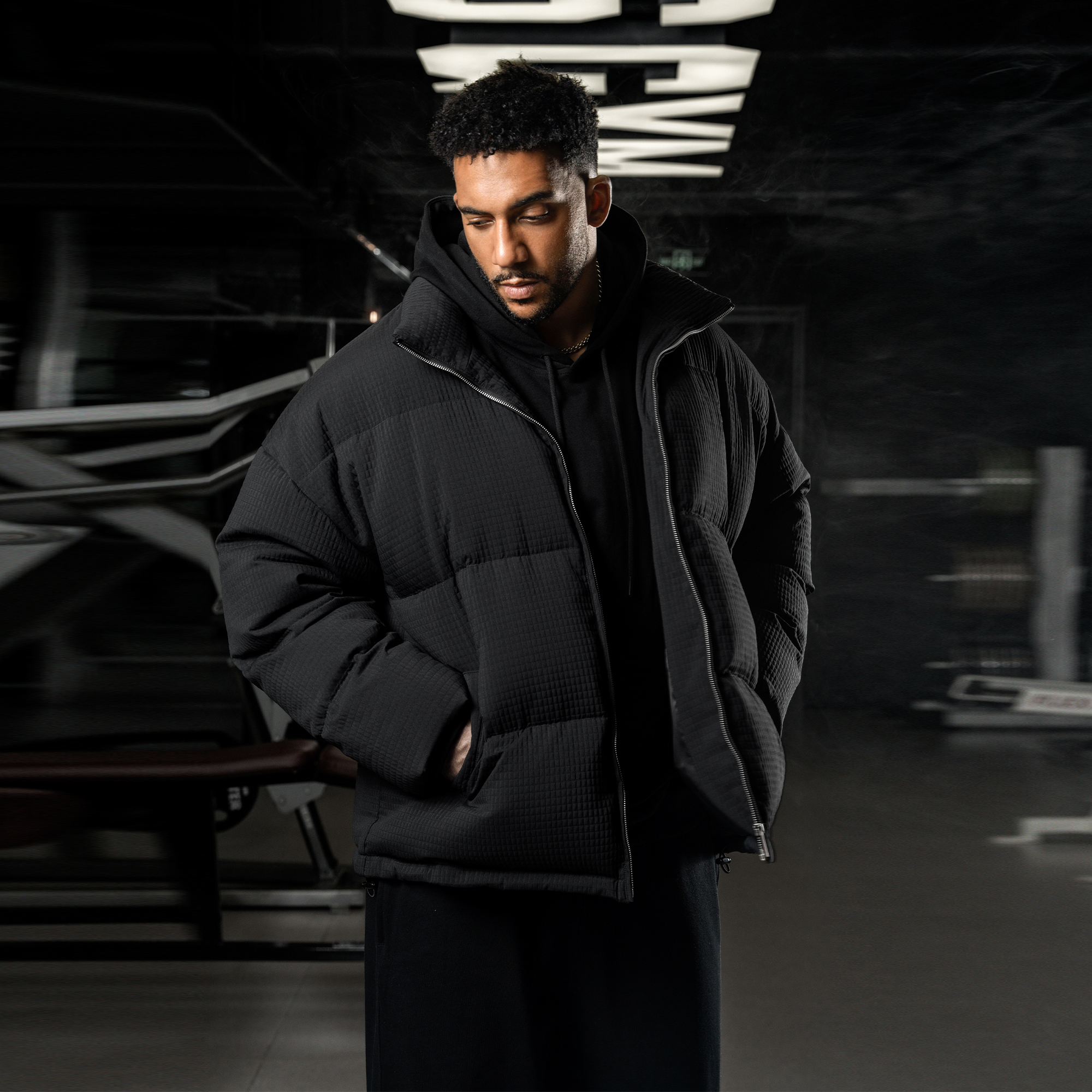 华夫格立领保暖羽绒服