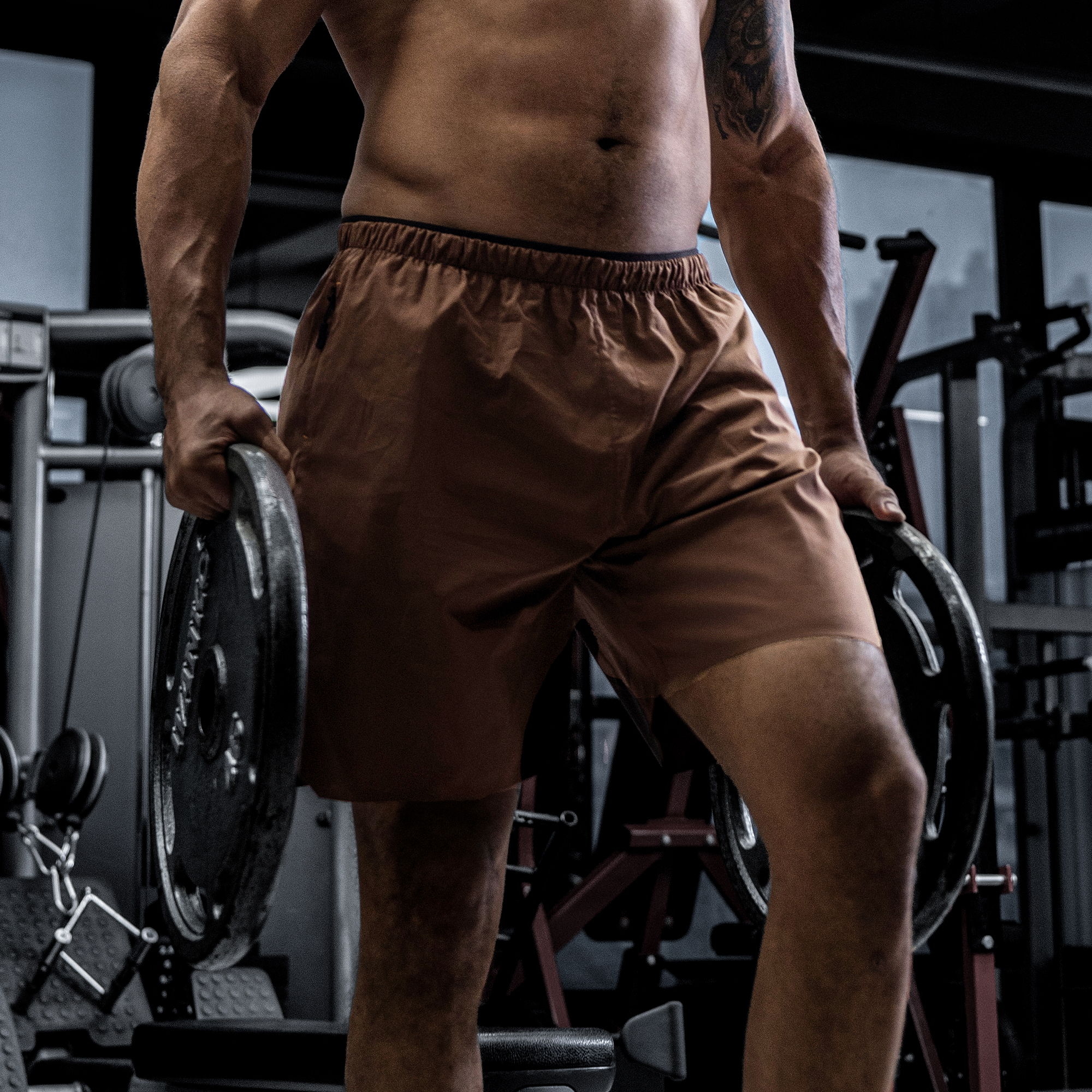 bdpowerup夏季薄款户外梭织短裤男简约撞色直筒运动短裤男宽松