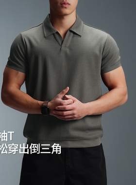 BD老钱风夏季肌理感重磅t恤男运动健身宽松大码短袖男士polo衫