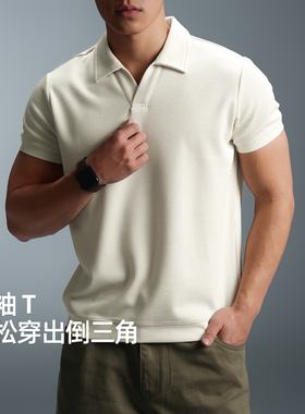 BD老钱风海鸥领短袖Polo衫男夏季美式休闲运动健身四分袖爆袖t恤