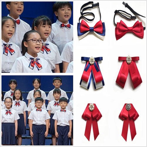 儿童领结男童女童宝宝小学生演出表演蝴蝶结红色大合唱毕业照领花