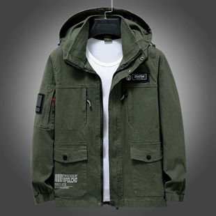 夹克上衣男多口袋工作服劳保服耐磨秋季工装可拆帽防烫干活外套厚