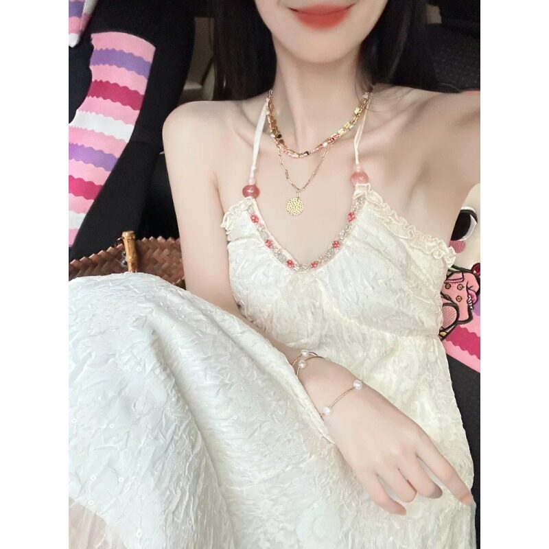 白色吊带连衣裙女夏季三亚泰国仙气露背仙女裙海边度假长裙小个子