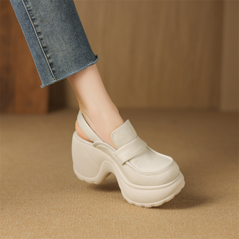 小个子增高10cm高跟真皮手工鞋复古包头凉鞋女夏季后绊带厚底粗跟