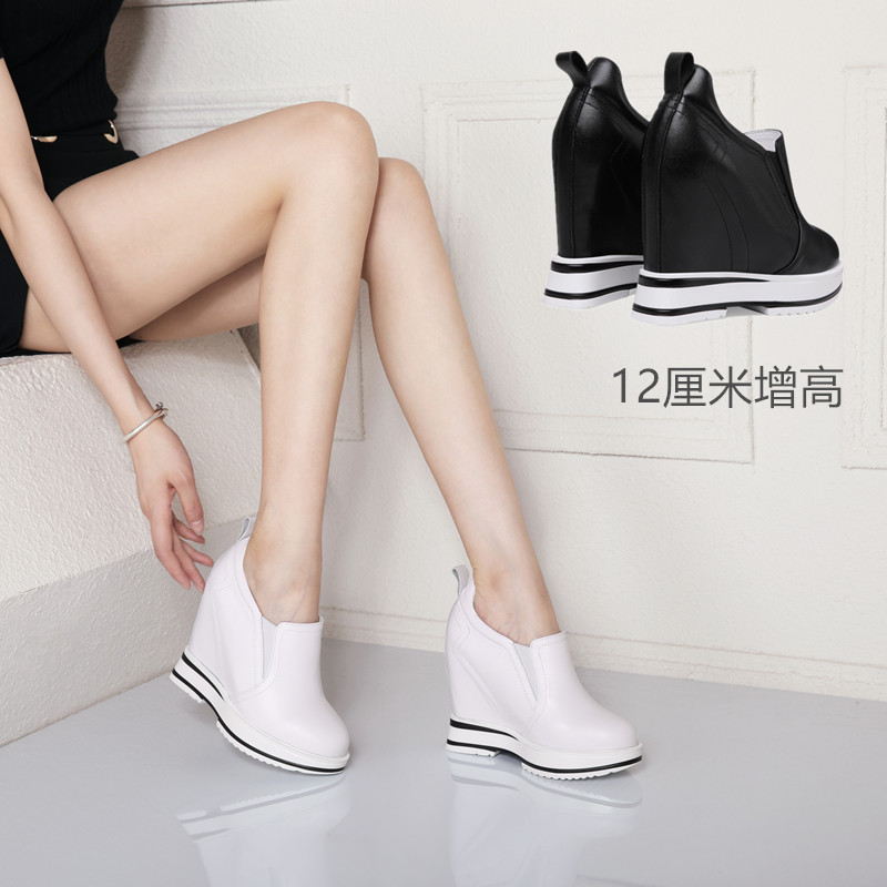 纯牛皮12cm小白鞋女韩版超高跟鞋