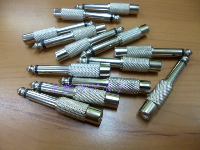 全新镀镍 单声道转换插头滚花6.35公转RCA母转接头 莲花母转6.5公