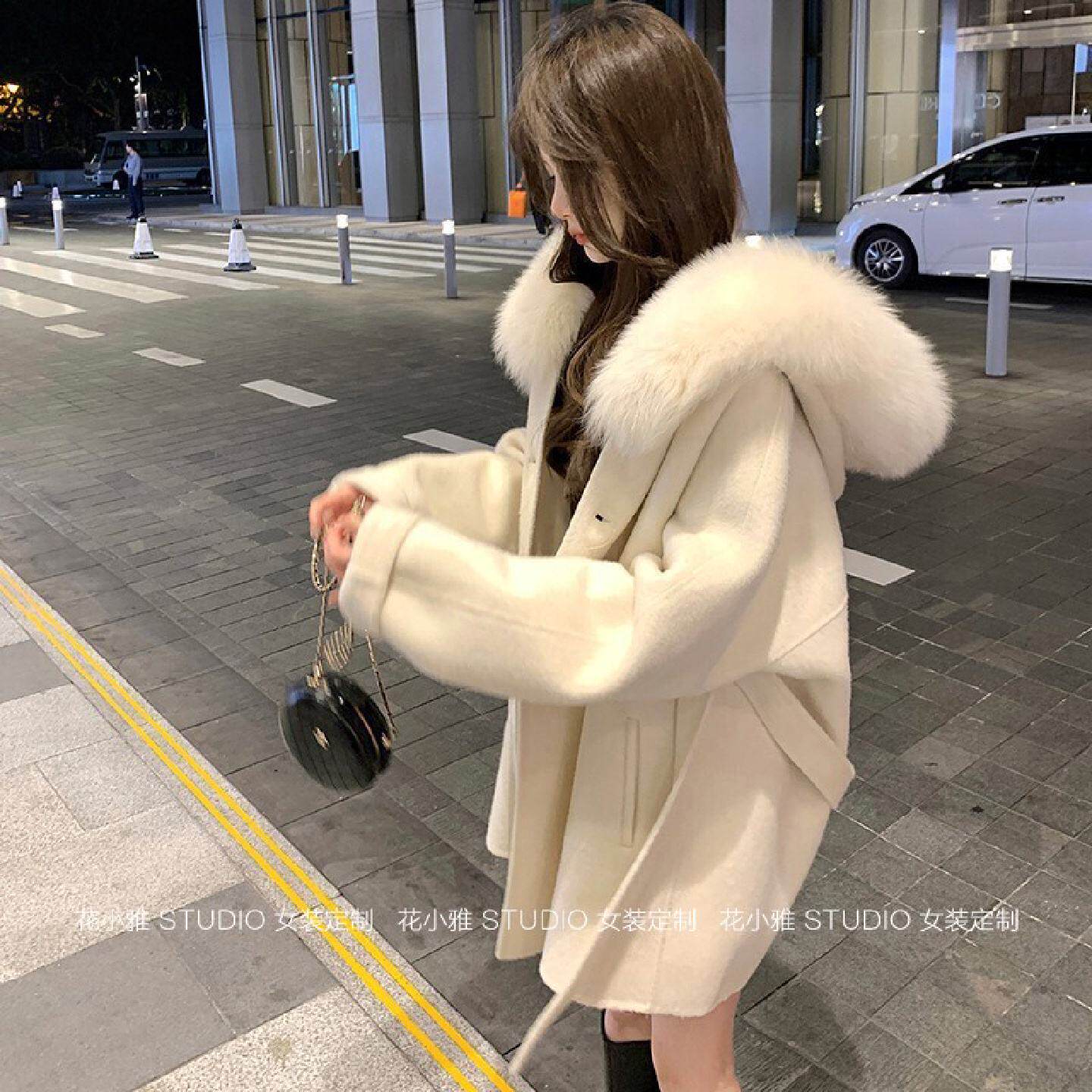 白色双面羊绒斗篷大衣女2026新款冬小个子收腰厚风衣短款毛呢外套