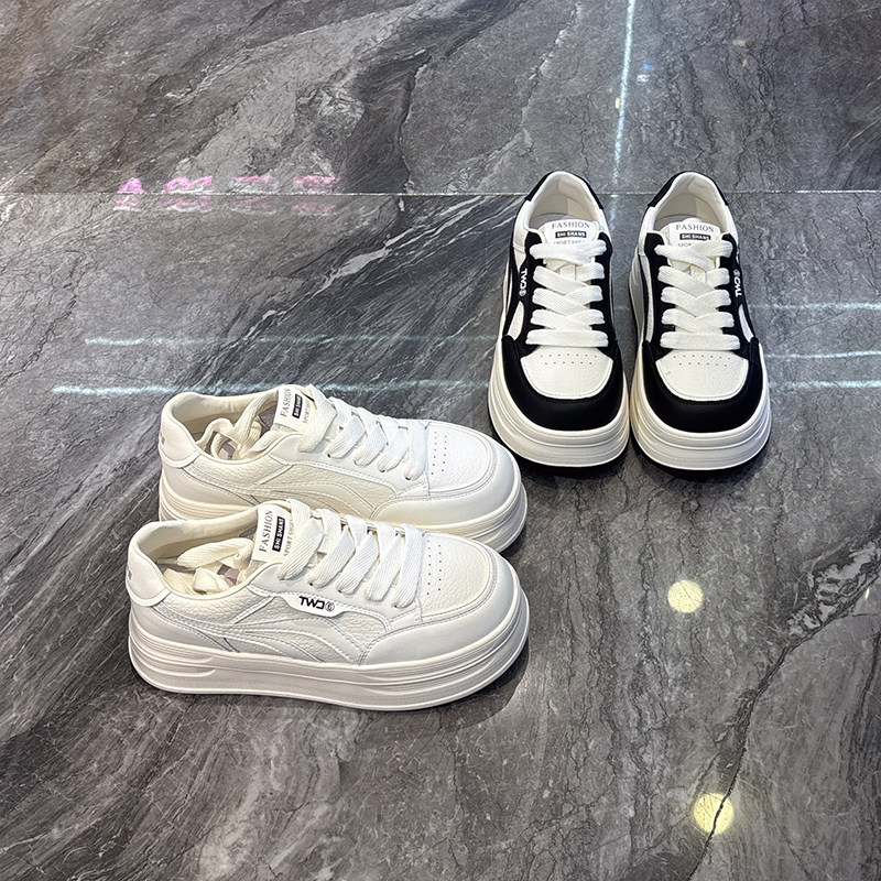 超轻松糕底~真皮百搭休闲小白鞋女2025秋新款韩版圆头系带板鞋潮,女鞋,休闲板鞋,淘宝优惠券,粉丝福利购,淘宝优惠卷