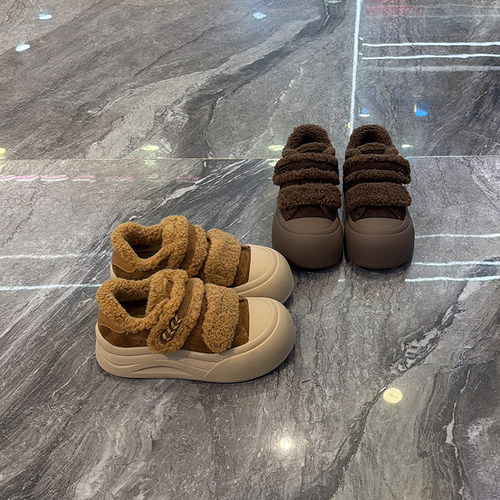 娃娃头百搭休闲板鞋加厚毛毛棉鞋