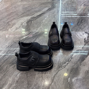 小个子6cm厚底真皮小皮鞋女2026春新款轻便增高粗跟魔术贴乐福鞋