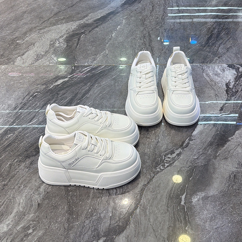 小个子松糕鞋~真皮超轻厚底小白鞋女2026春新款系带百搭圆头板鞋,女鞋,时尚休闲鞋,淘宝优惠券,粉丝福利购,淘宝优惠卷