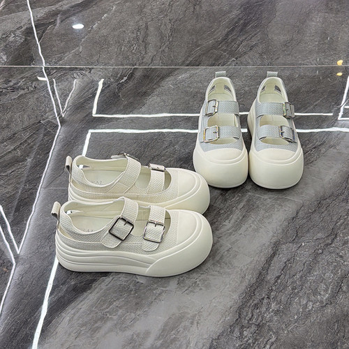 洋气皮带扣休闲鞋丑萌圆头小白鞋