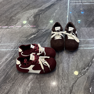 双色带加绒阿甘鞋 女2025秋冬新款 真皮显脚小丑萌德训鞋 轻便软底