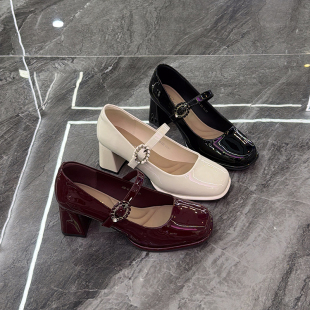 一字带轻便浅口单鞋 女2026春新款 小个子配裙百搭玛丽珍鞋 7cm增高