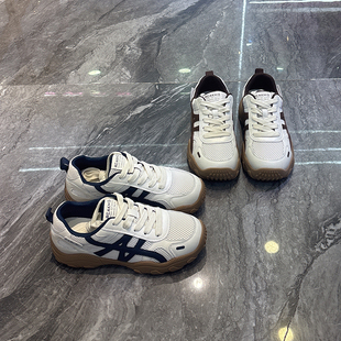 轻便好穿~真皮拼色厚底德训鞋女2025秋新款复古百搭休闲运动鞋潮