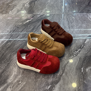 轻便增高显脚小休闲运动鞋 女2025秋新款 真皮厚底德训鞋 丑萌大头