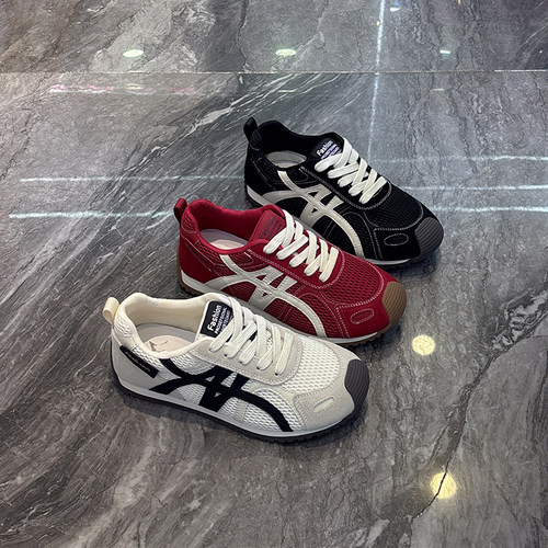 超软底~真皮透气网面德训鞋女2025秋季圆头显脚小休闲运动阿甘鞋