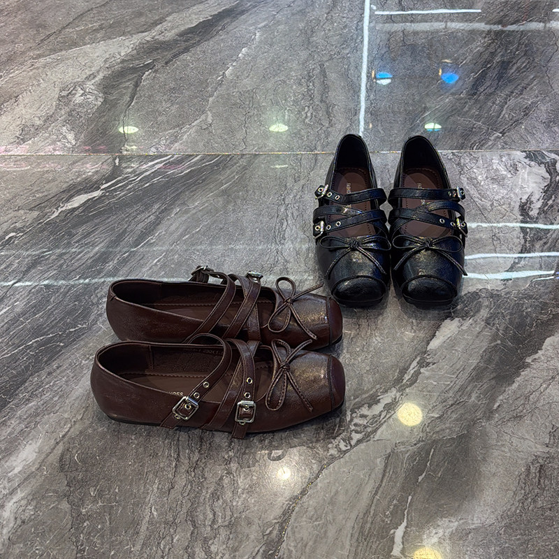 真皮~蝴蝶结交叉带芭蕾舞单鞋女2026春新款方头平底浅口玛丽珍鞋,女鞋,时尚芭蕾鞋,淘宝优惠券,粉丝福利购,淘宝优惠卷