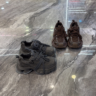 潮 小个子增高休闲运动鞋 复古真皮绑带厚底加绒老爹鞋 女2025冬新款