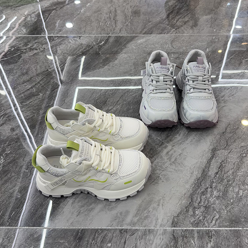 真皮厚底网面韩版老爹鞋女2026春夏新款百搭轻便显脚小休闲运动鞋