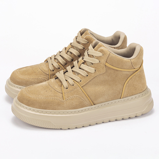 LBEL男士真皮高帮板鞋厚底增高百搭休闲鞋秋冬季工装风鞋子男鞋潮