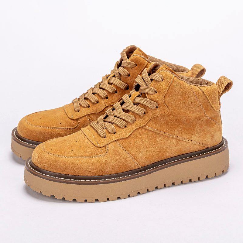 LBEL鞋子男鞋四季款透气中帮男士休闲鞋真皮鞋子男款厚底板鞋潮鞋