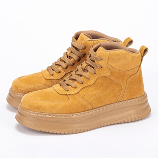 LBEL真皮板鞋秋冬季中高帮鞋子男鞋厚底增高潮鞋百搭男士休闲鞋