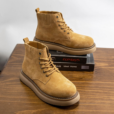 LBEL新款马丁靴男款真皮工装靴子秋冬加绒大黄男靴复古美式男鞋子