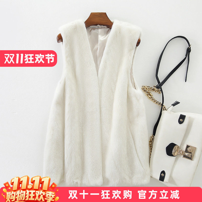 水貂皮皮草女整貂皮外套v领马甲