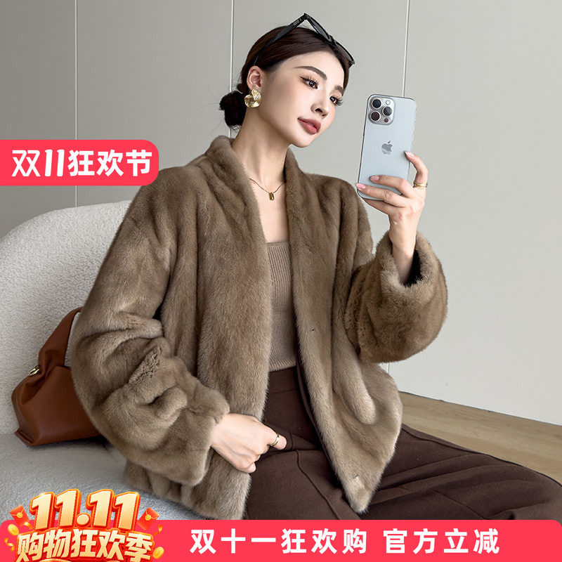 水貂皮大衣女短款V领2026冬季新款海宁进口整貂皮草裘皮外套洋气