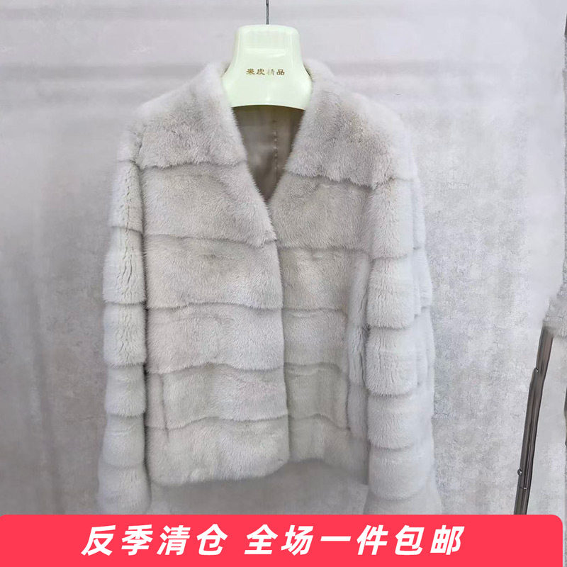 水貂皮女大衣进口整貂时尚横排V领短款小母貂2025冬季新款海宁