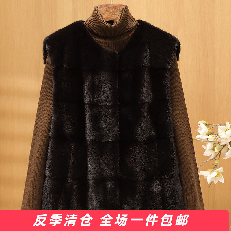 水貂皮大衣整貂皮草外套女貂毛海宁2025新款无袖本色短款马甲圆领