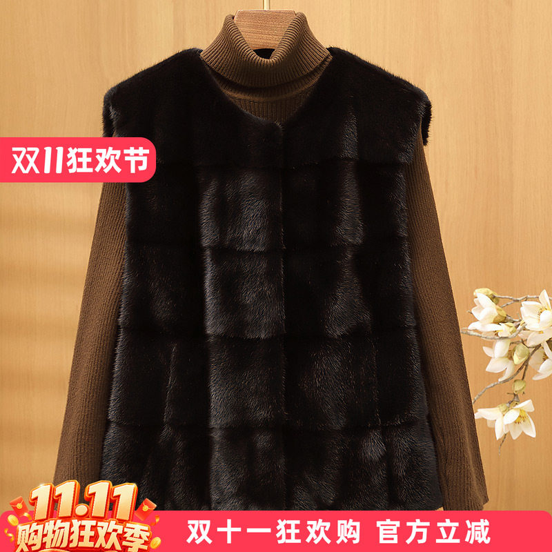 水貂皮大衣整貂皮草外套女貂毛海宁2026新款无袖本色短款马甲圆领