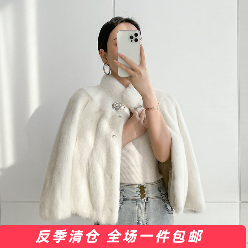 女整短款立领貂皮大衣