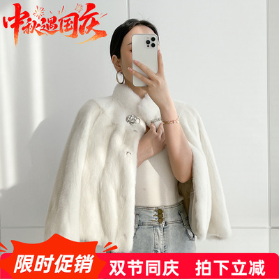 女整短款立领貂皮大衣