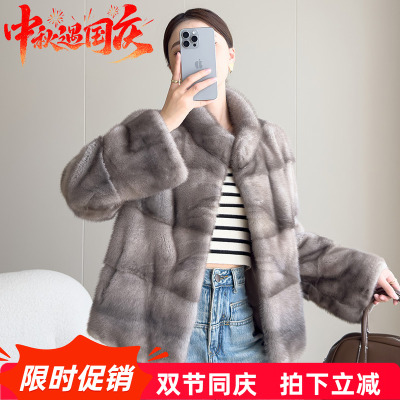 水貂皮大衣整貂皮草外套女貂毛海宁2025新款立领横排短款时尚款