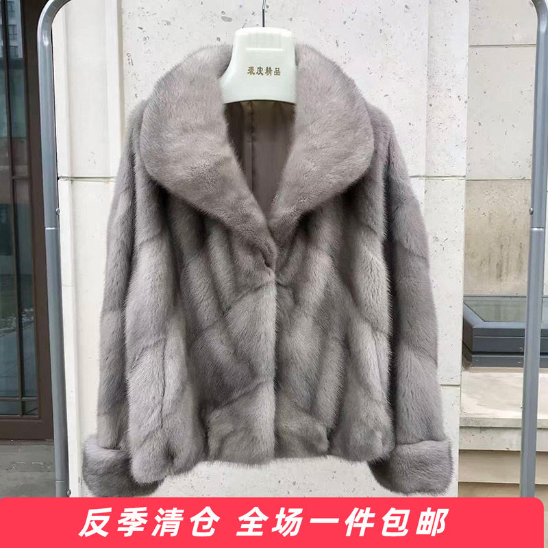 水貂皮大衣女进口整貂皮草外套母貂毛时尚短款斜排2025冬季蝙蝠袖