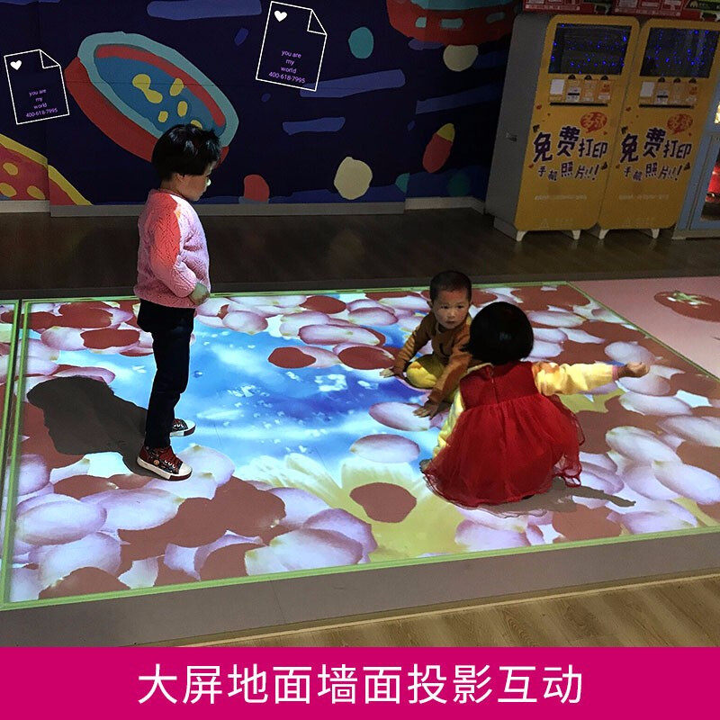 地面互动投影 t台长廊墙面投影互动人体感应虚拟鱼池海浪沙滩素材量身